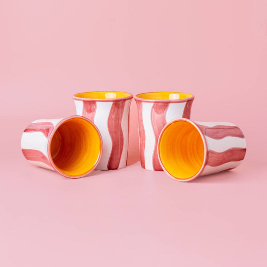 Ceramic Cup White & Pink Stripes | 250 ml