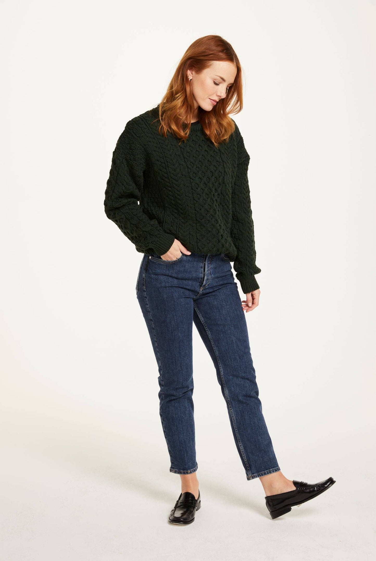 Inisheer Traditional Aran Sweater | Forest Green