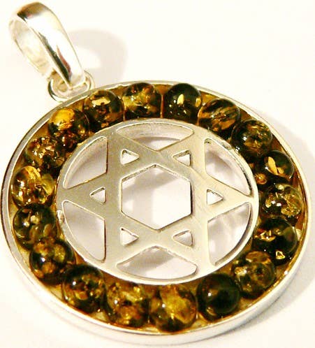 Star of David Pendant | Green Diamond Cut Amber