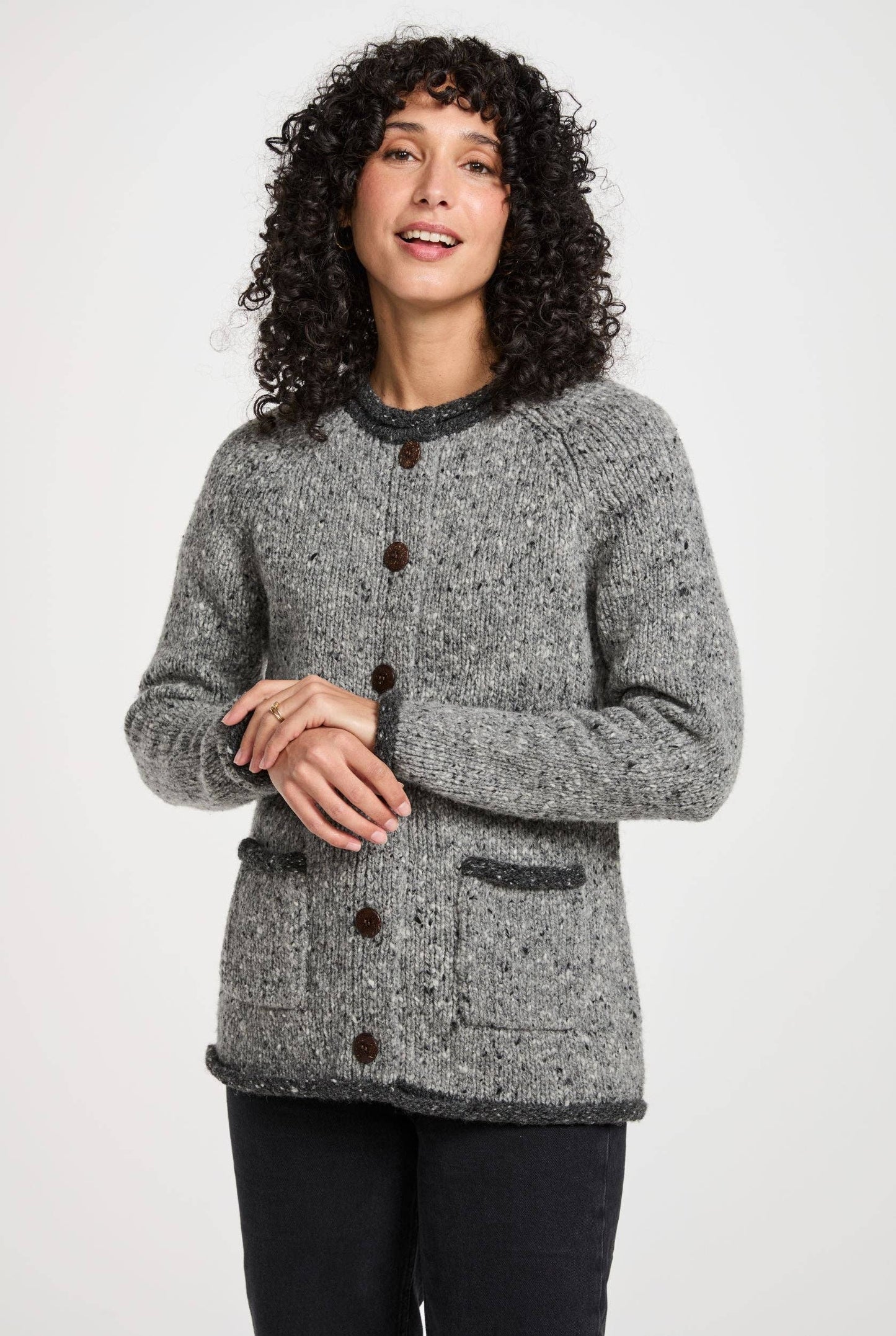 Glenariff Raglan Tweed Cardigan |  Grey/Light Grey