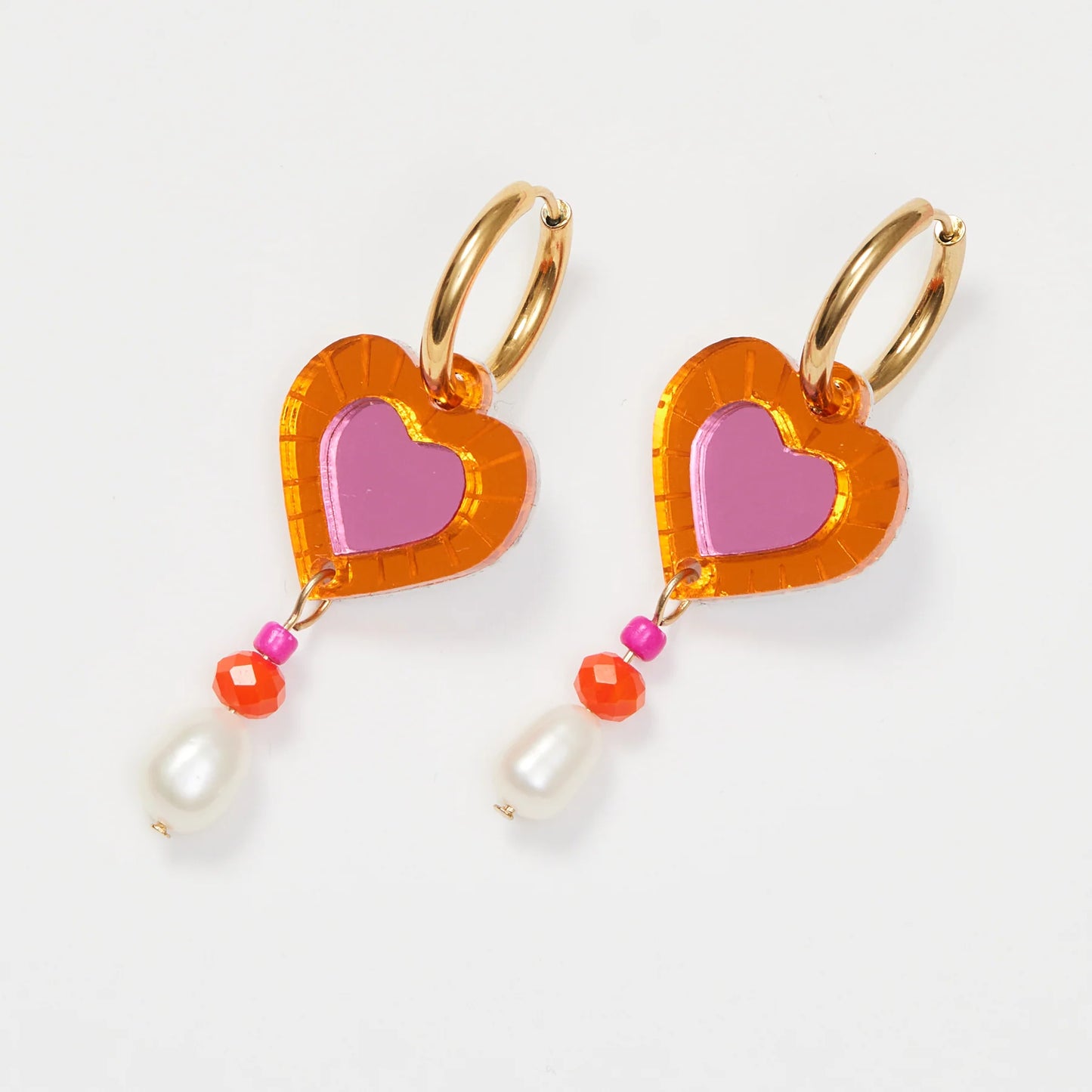 Heart and Bead Earrings | Pink Orange