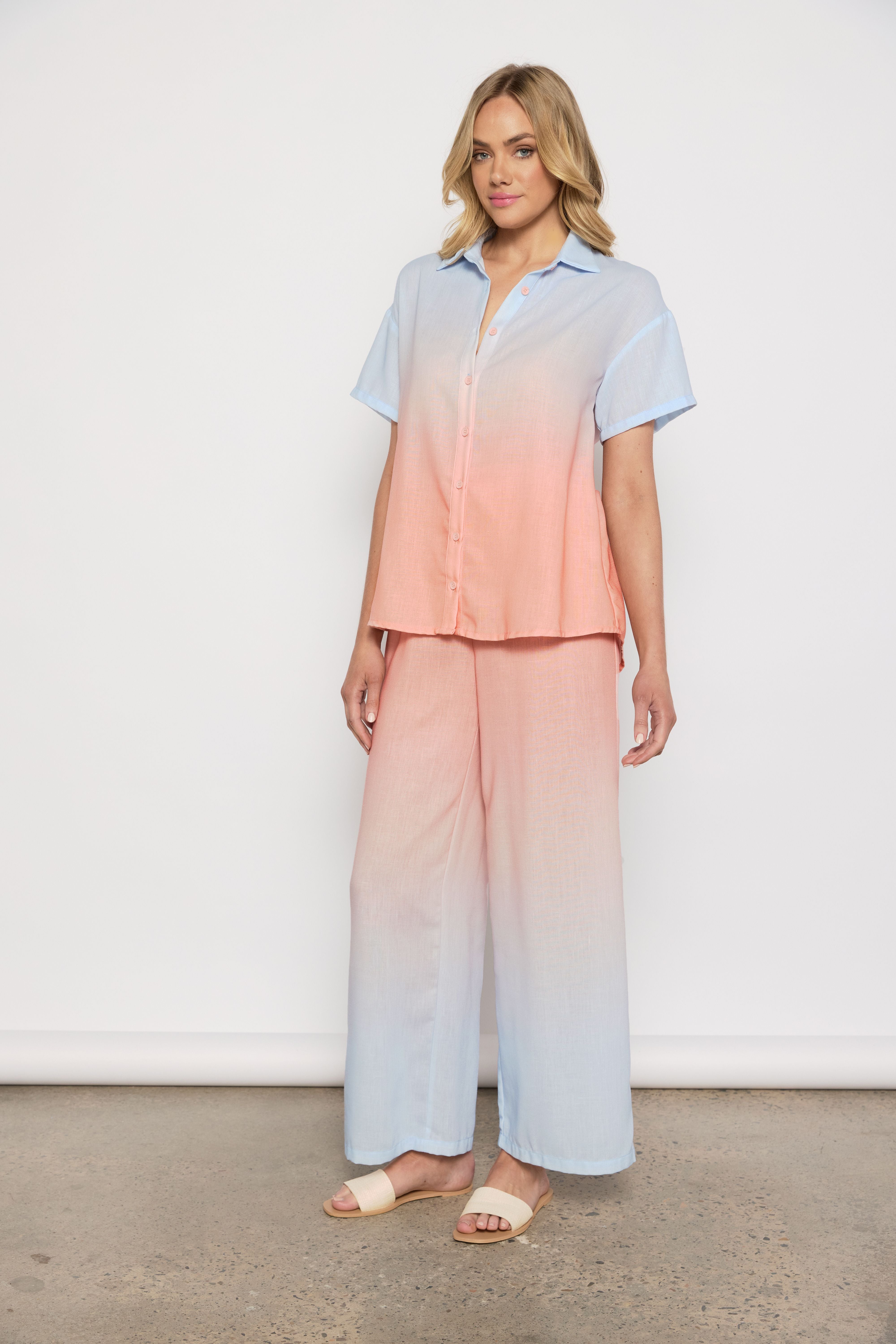 Linen Ombre Shirt & Pant Set | Blue/Orange
