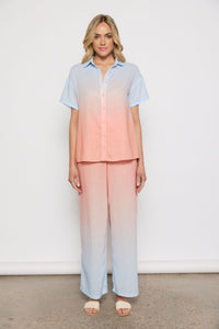 Linen Ombre Shirt & Pant Set | Blue/Orange