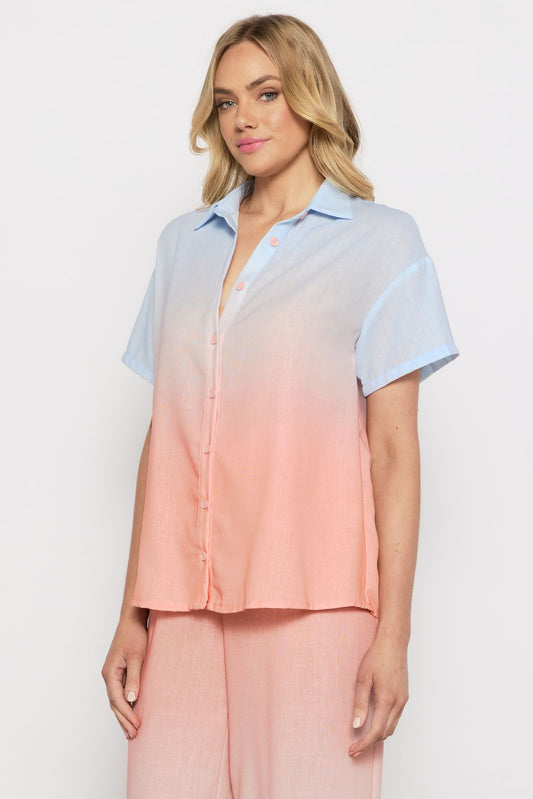 Linen Ombre Shirt & Pant Set | Blue/Orange