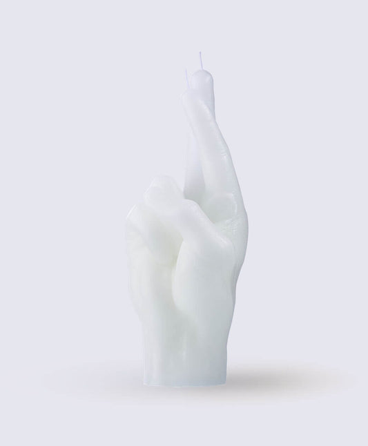Crossed Fingers Hand Gesture Candle | White