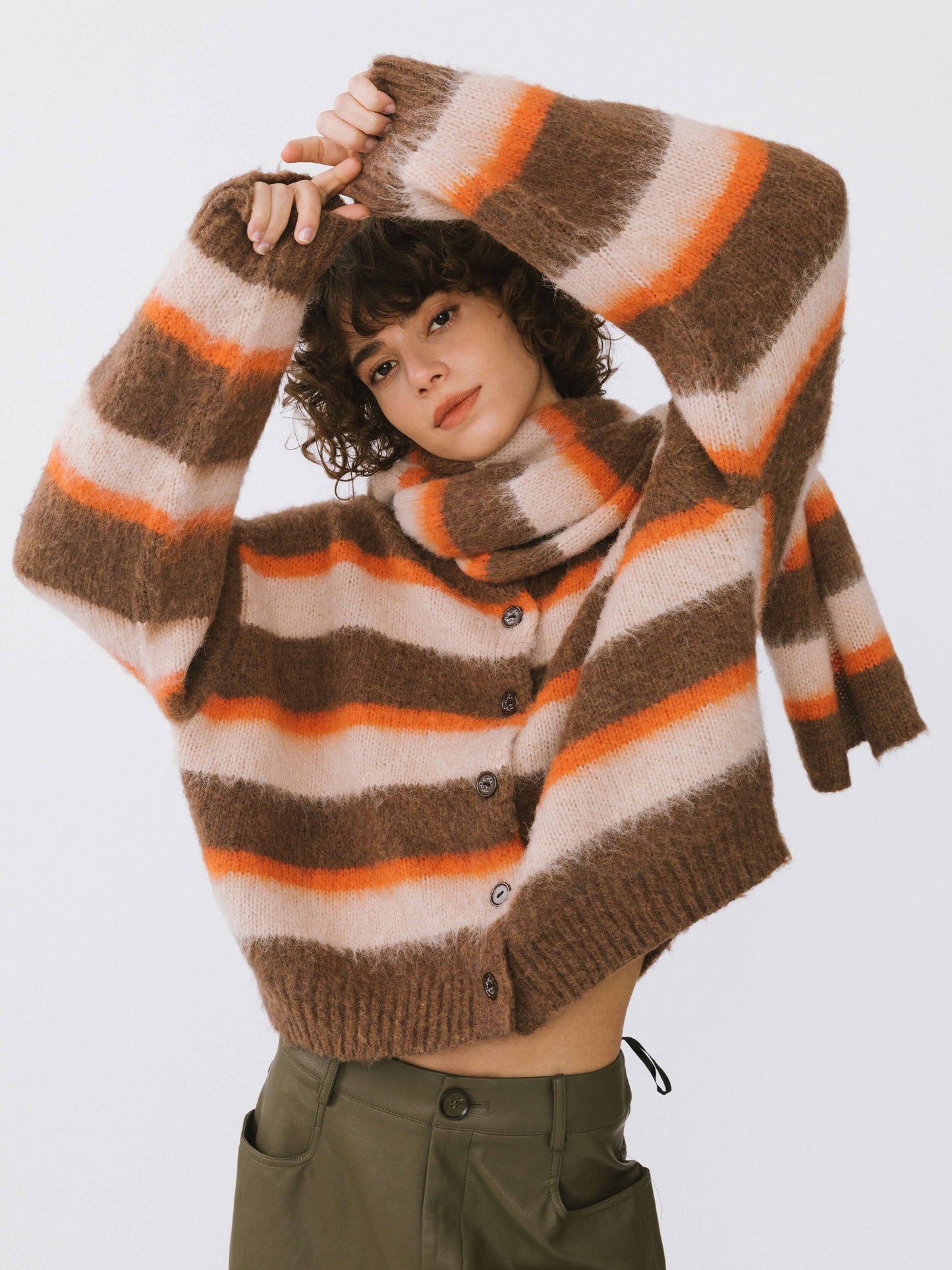 Stripe Wool Knit Cardigan/Scarf Set | Various Colours