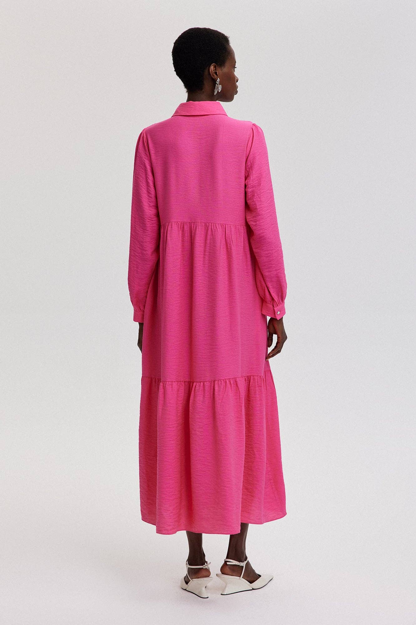 Natural Textured Shirt Dress | Pink