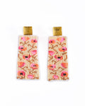 Beaded Poppy Flower Fringe Earrings | Cream/Pink