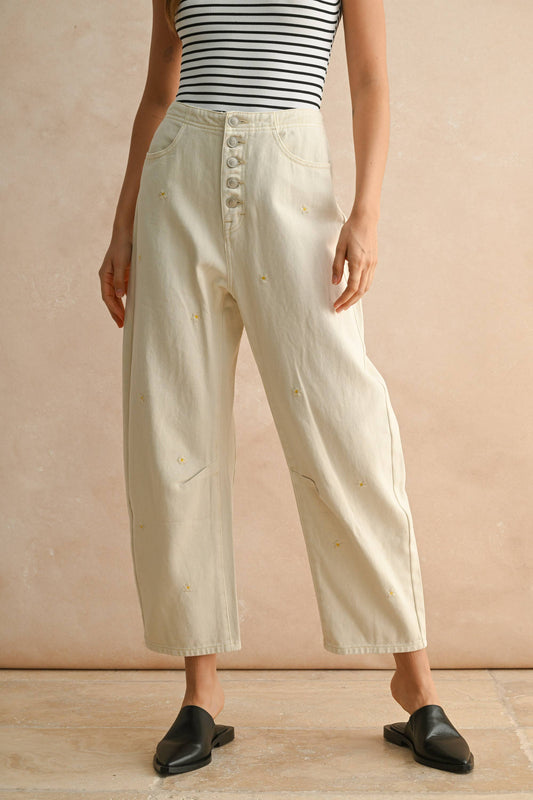 Flower Embroidery Pants