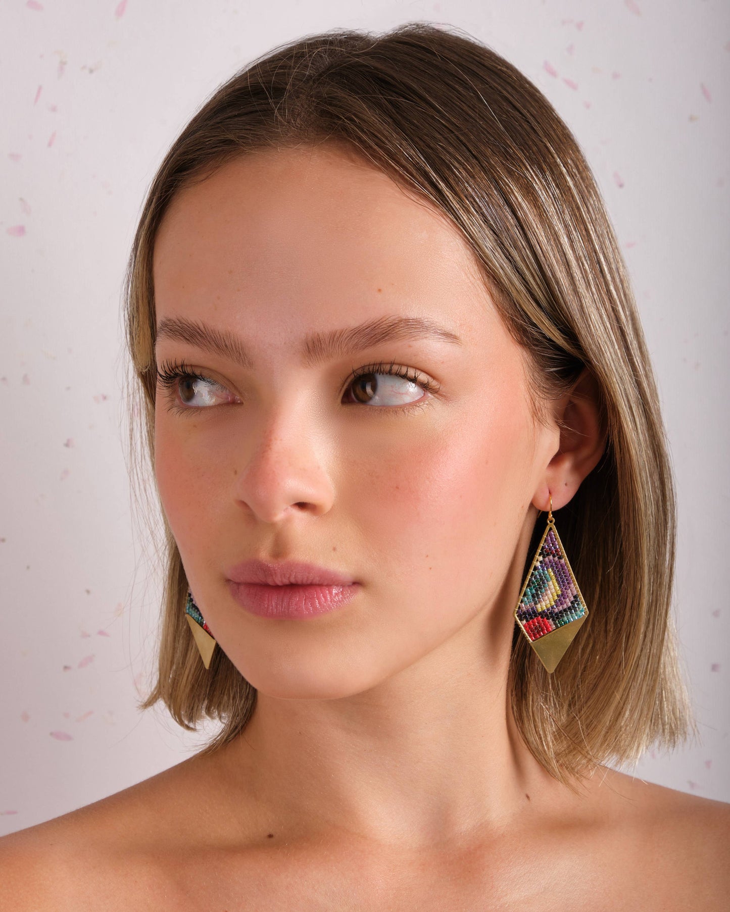 Beaded Kaleidoscope Kite Earrings | Red/Purple