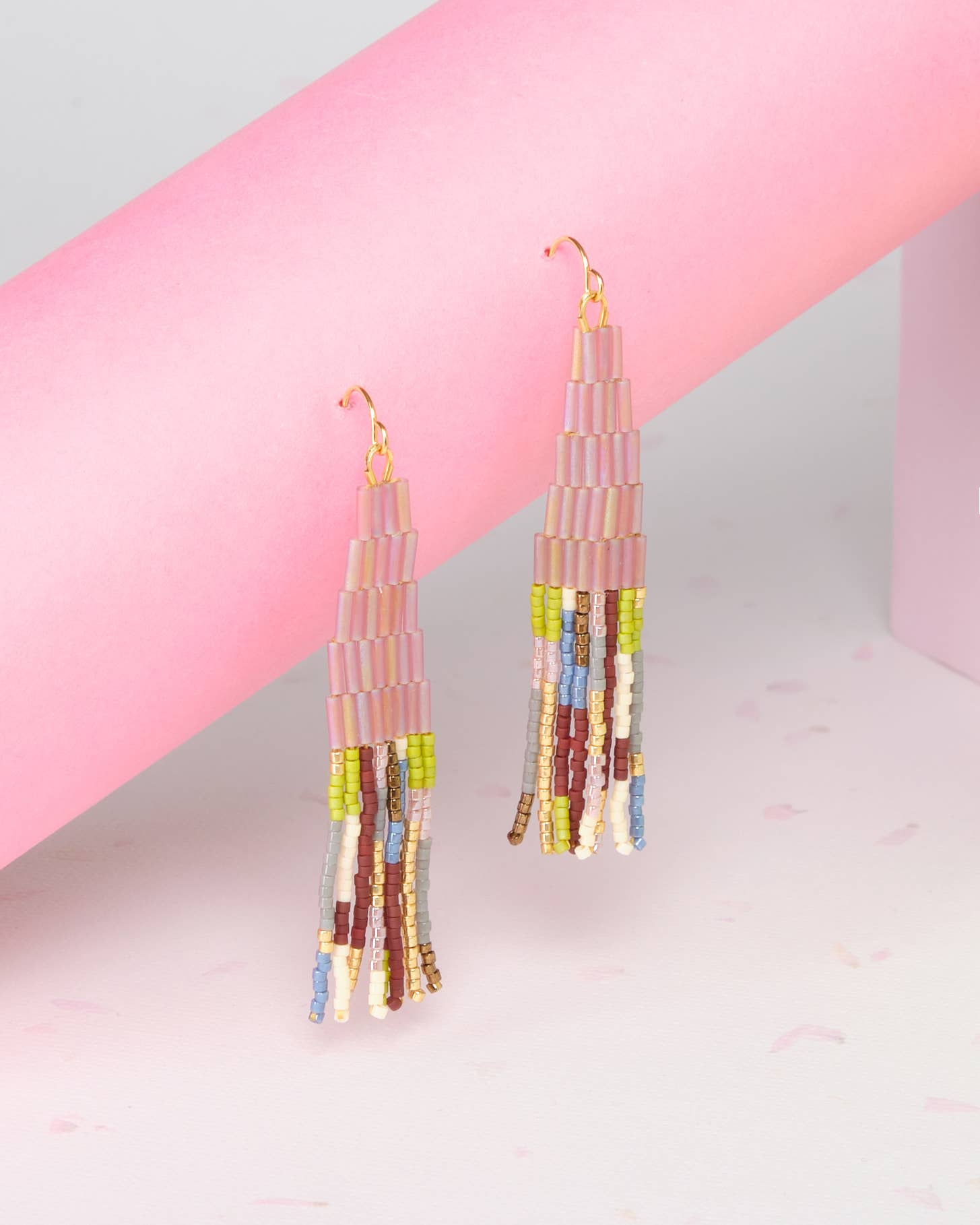 Beaded Handwoven Abstract Fringe Earrings | Lilac