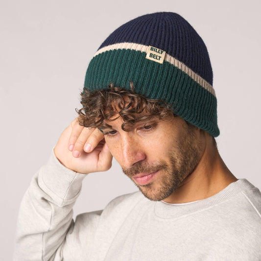 Wool Beanie | Navy Green & Beige