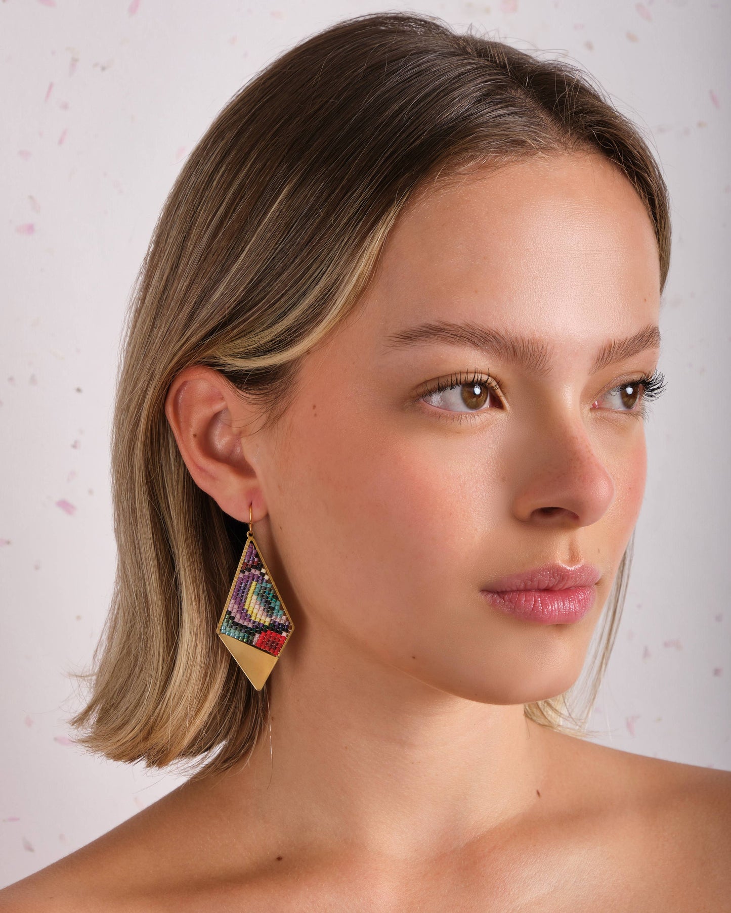 Beaded Kaleidoscope Kite Earrings | Red/Purple