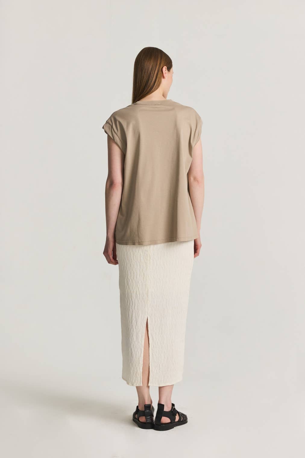 Miranda Skirt | Textured Midi Skirt with Back Slit