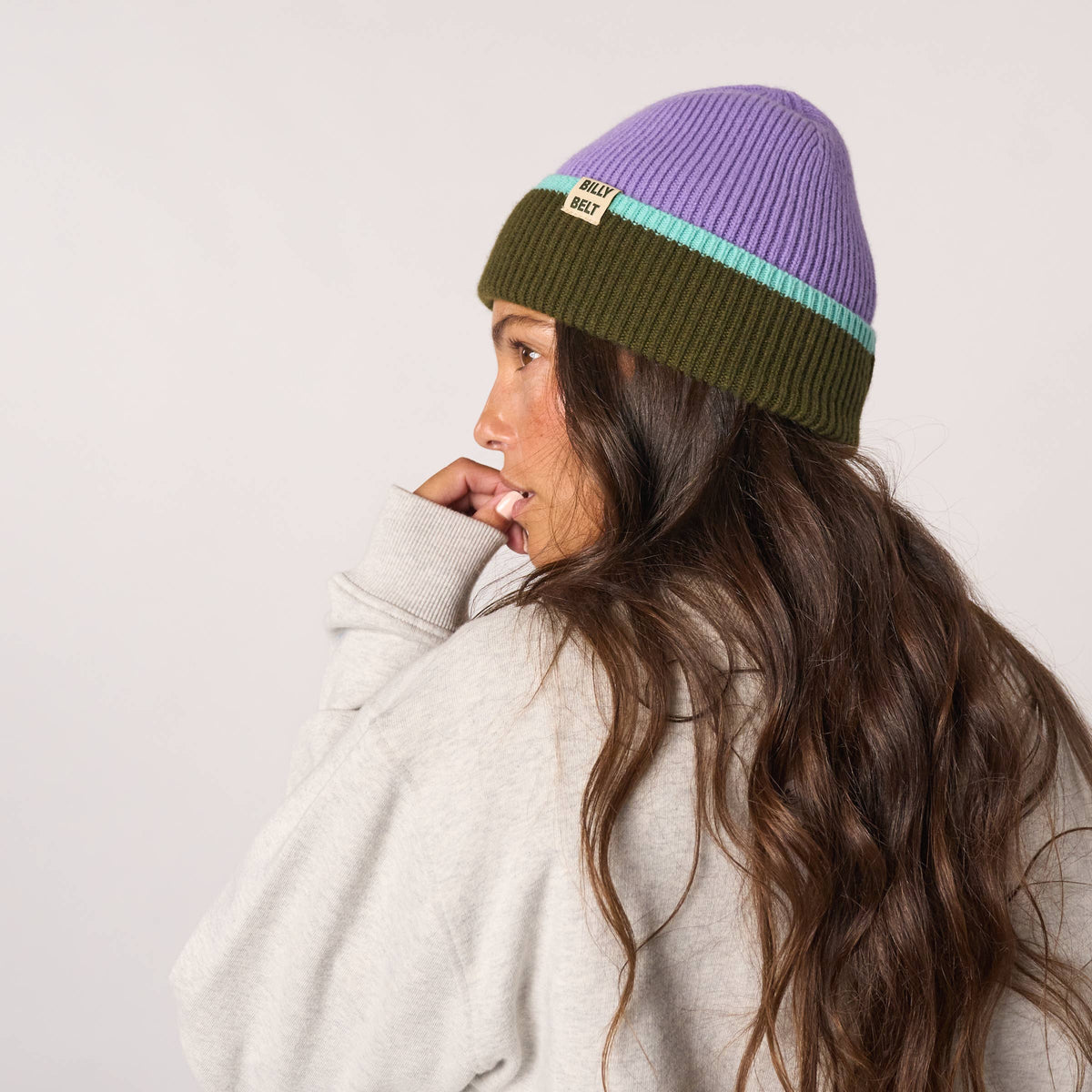 Wool Beanie | Purple Khaki & Mint