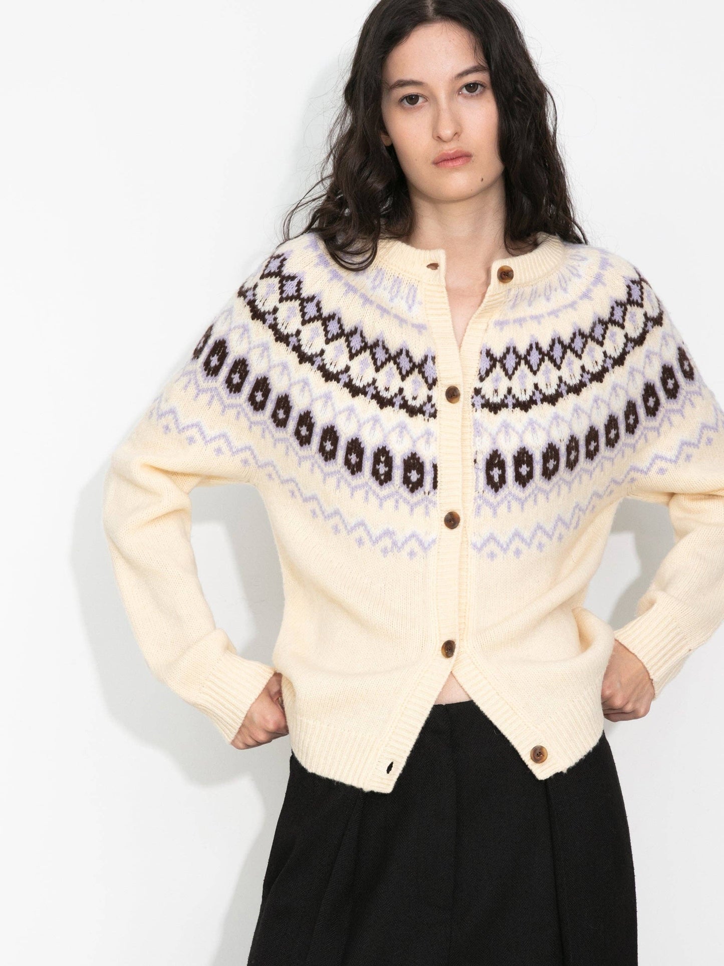 Fair Isle Knit Cardigan | 100% Wool