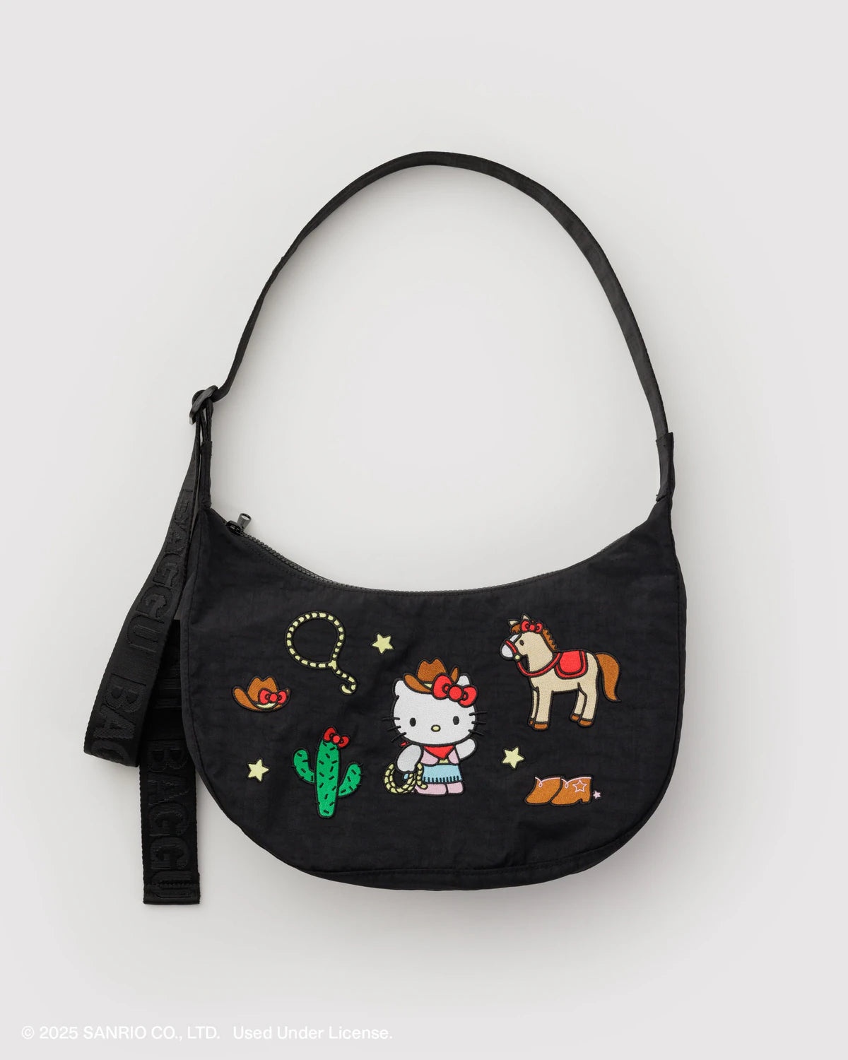 Medium Nylon Crescent Bag | Embroidered Hello Kitty Western