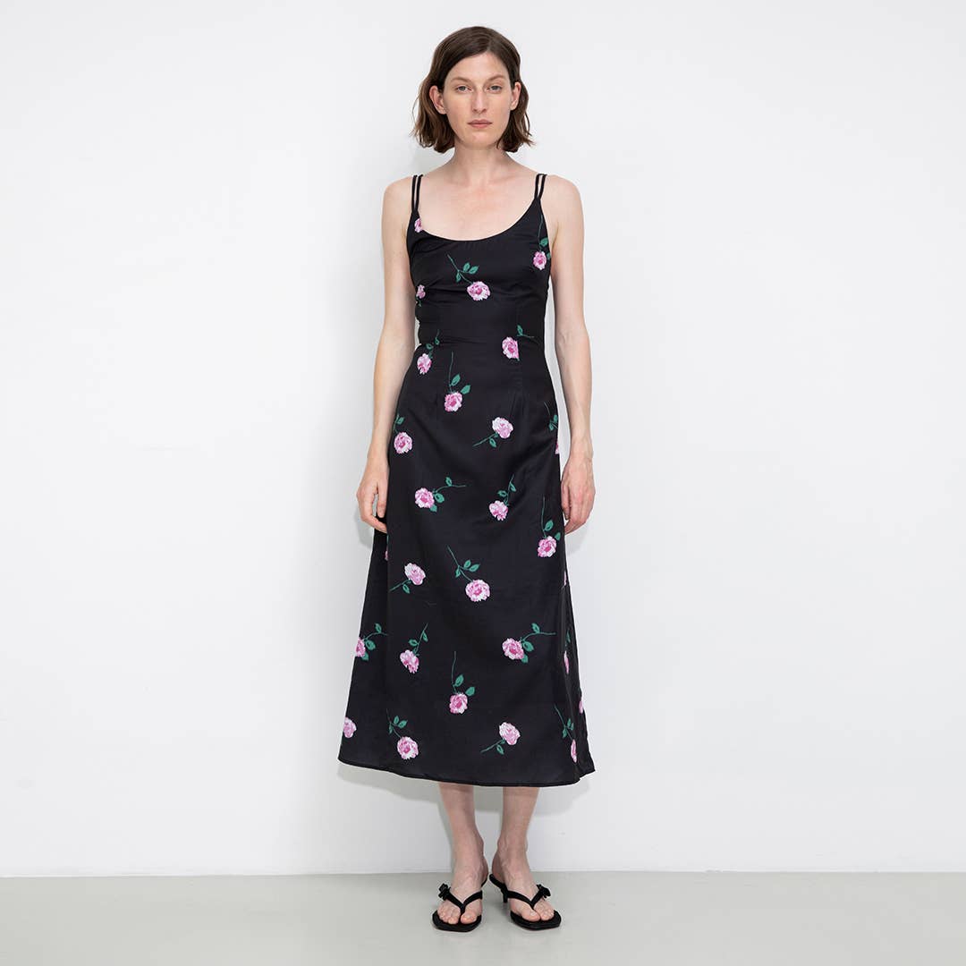 Rose Printed Fitted Sling Dress