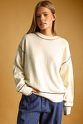 Multi Contrast Piping Knit Jumper | Cream