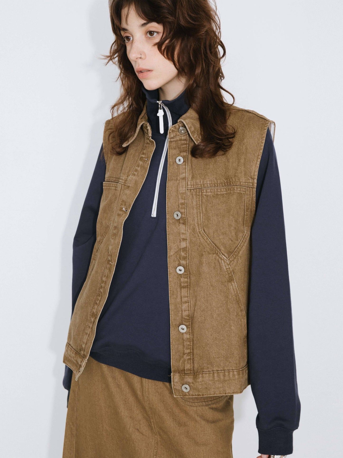 Denim Waistcoat | Saddle Brown