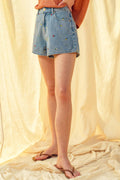 Embroidered Denim Shorts