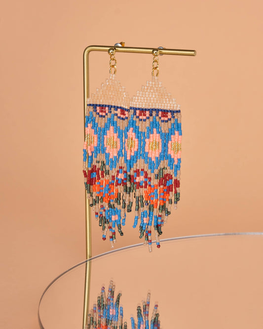 Beaded Huipil Fringe Earrings | Ocean Sunset