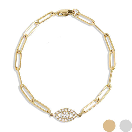 Evil Eye Paperclip Chain Bracelet | More colours avail