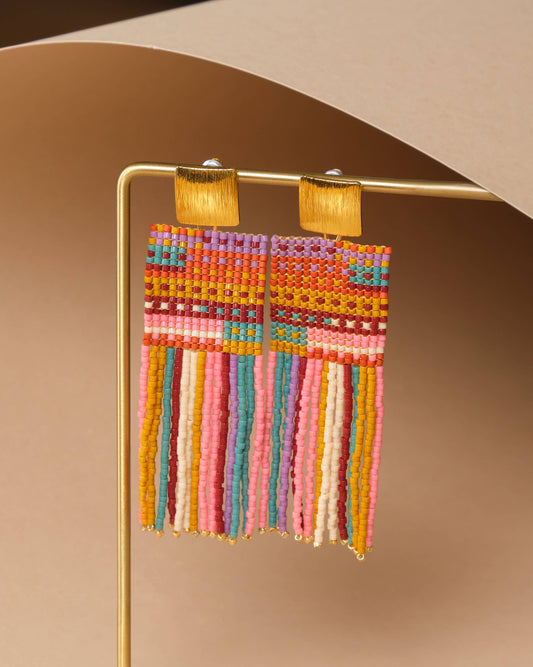 Beaded Striped Knit Fringe Earrings | Warmed Earth