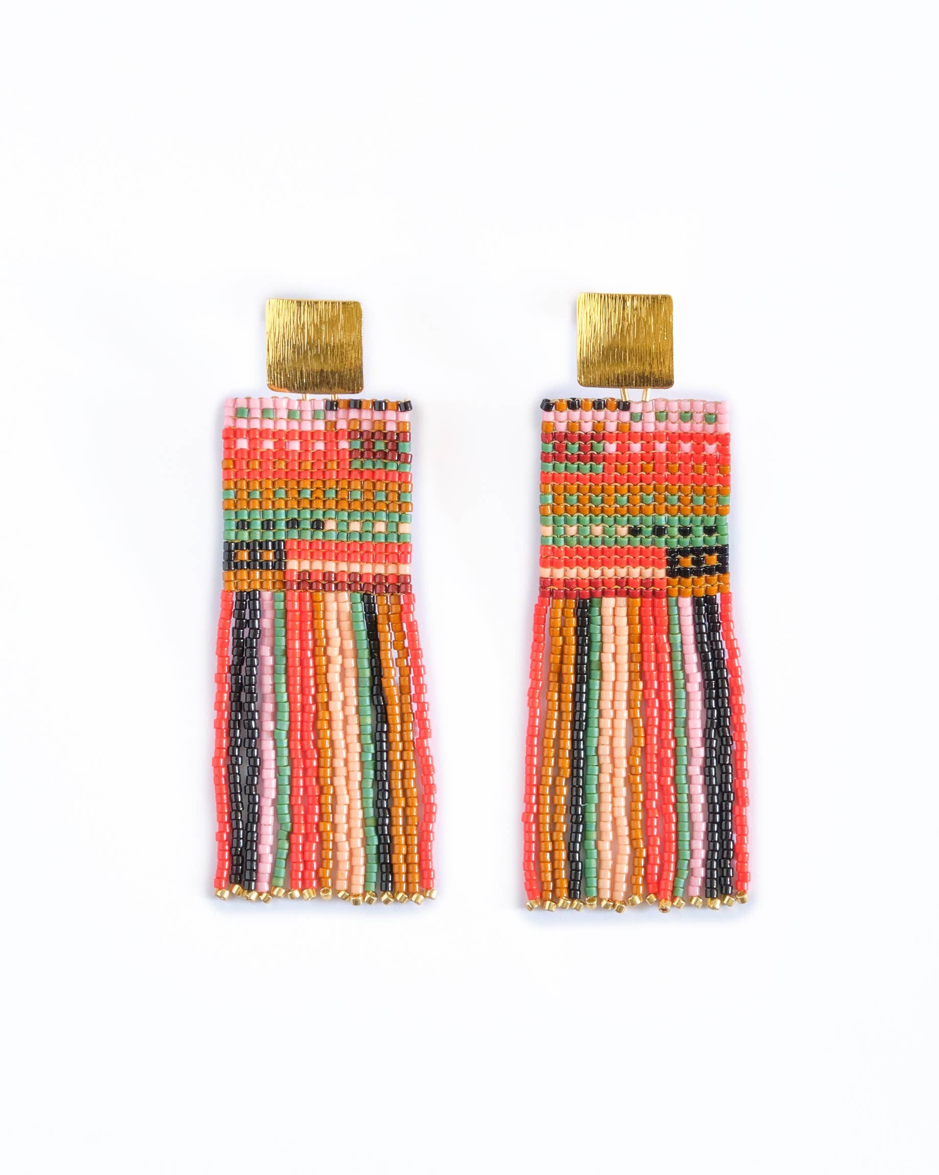 Beaded Handwoven Striped Knit Fringe Earrings | Sweet Escape