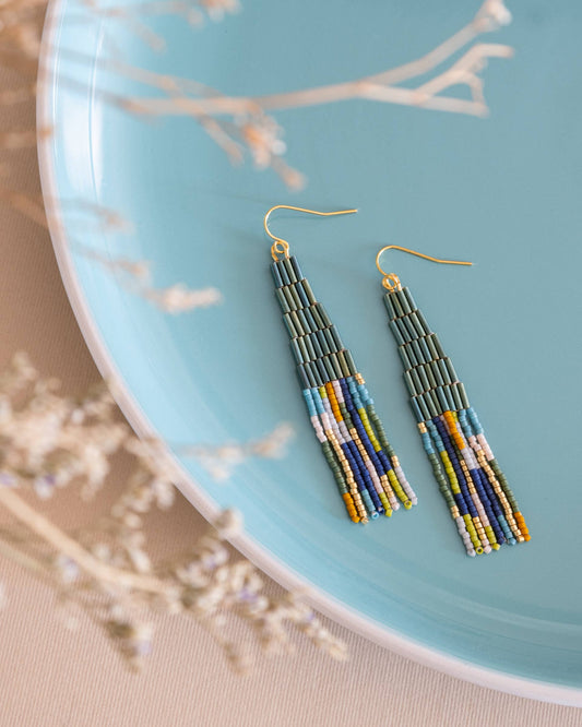 Beaded Abstract Fringe Earrings | Emerald