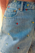 Embroidered Denim Shorts