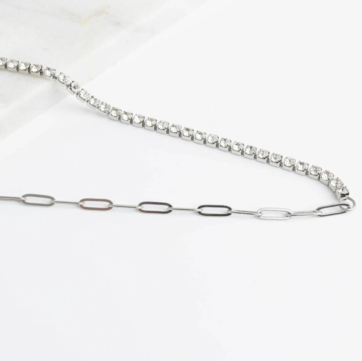Tennis Chain Split Necklace | Silver