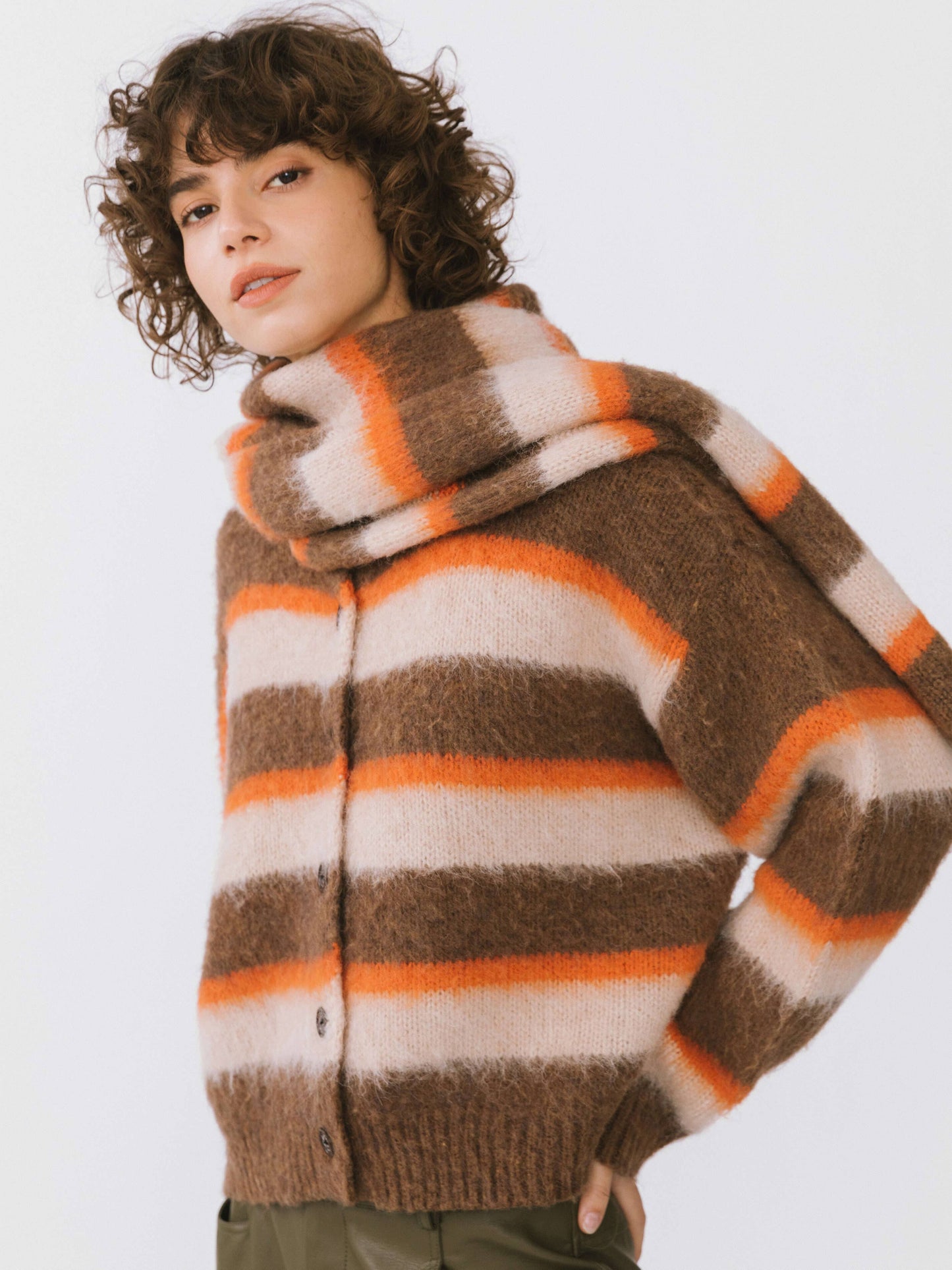 Stripe Wool Knit Cardigan/Scarf Set | Various Colours