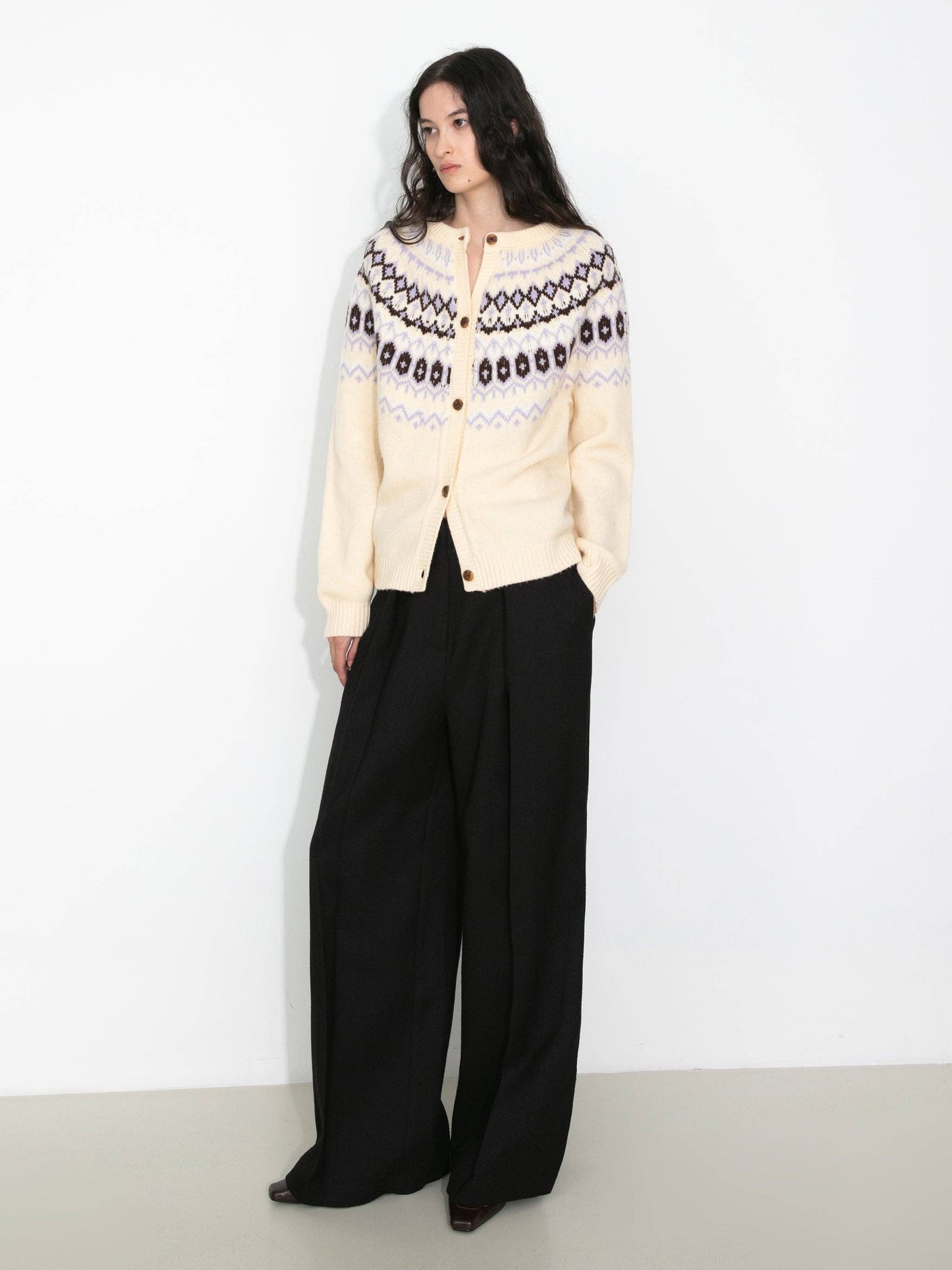 Fair Isle Knit Cardigan | 100% Wool