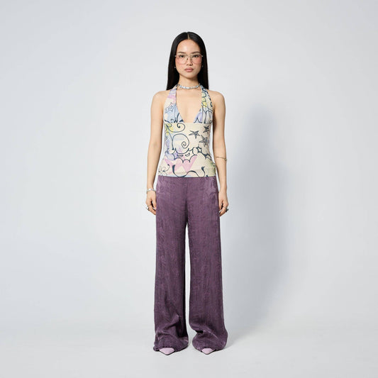 Frayed Hem Straight Leg Pant | Purple Rose