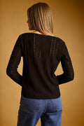 Sheer Stripe Long Sleeve Knit Top | Black