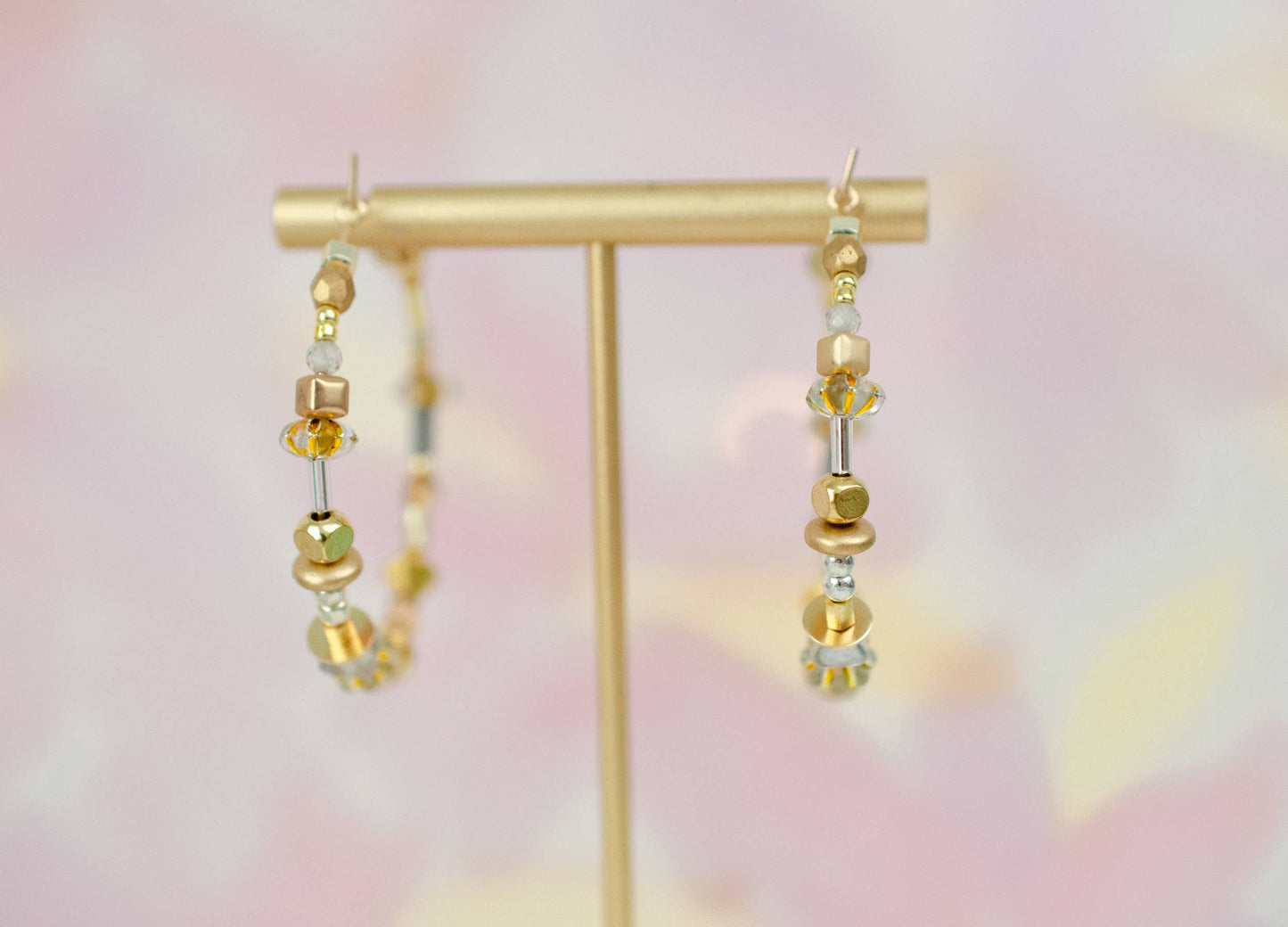 Gold and Silver Large beaded Hoops