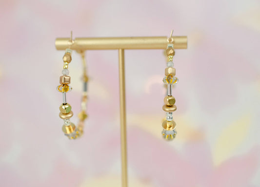 Gold and Silver Large beaded Hoops