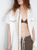 Beaded Placket Utility Short-Sleeve Shirt