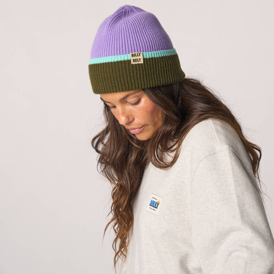 Wool Beanie | Purple Khaki & Mint