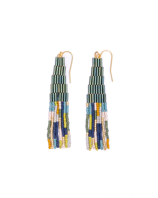 Beaded Abstract Fringe Earrings | Emerald