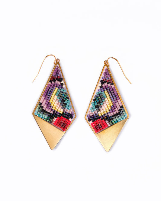 Beaded Kaleidoscope Kite Earrings | Red/Purple