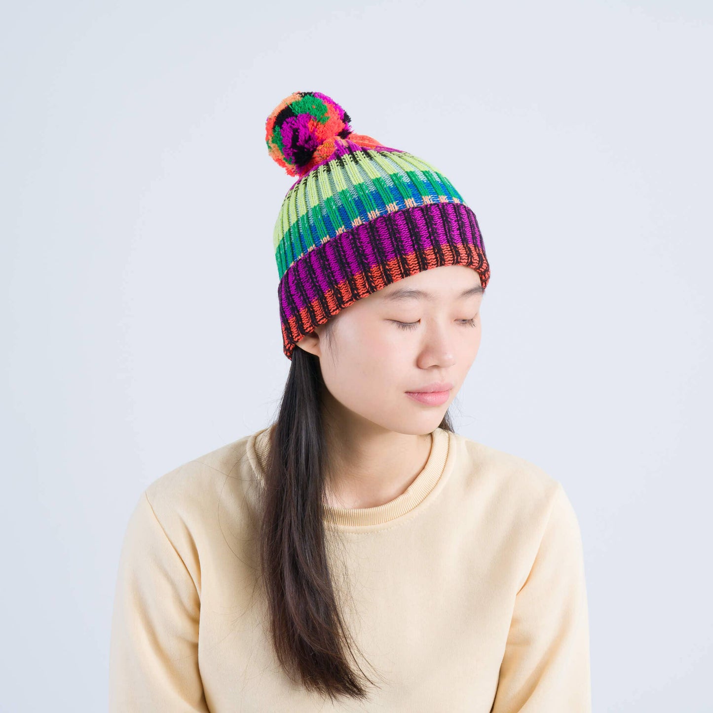 Mosaic Stripe Pom Beanie | Various Colors