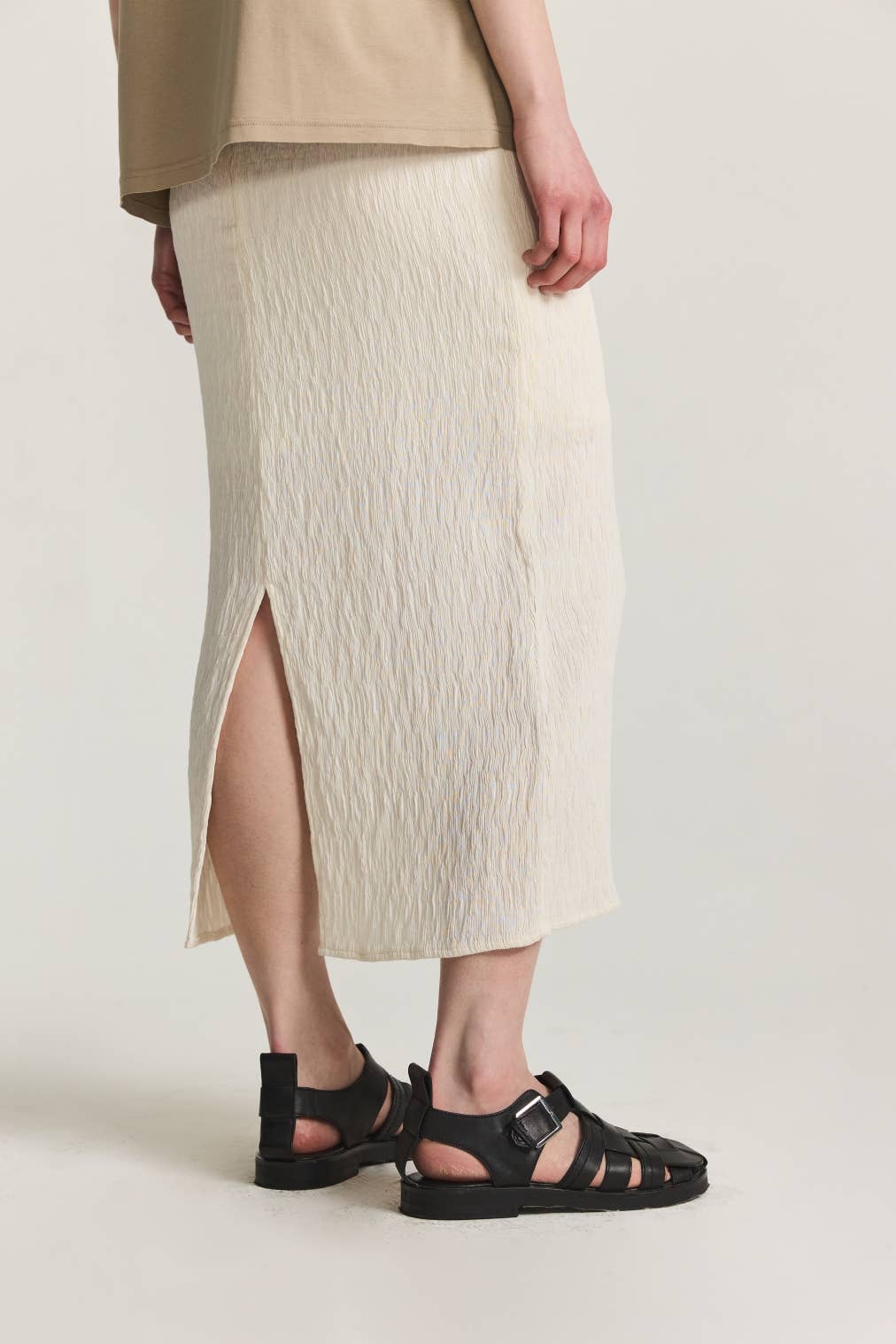 Miranda Skirt | Textured Midi Skirt with Back Slit