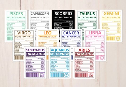 Zodiac Signs, Nutritional Facts, Vinyl Sticker