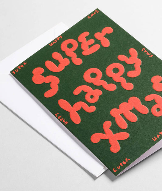 'Super Happy Xmas' Embossed Holiday Greeting Card