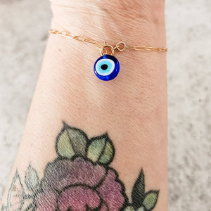 Dainty Hamsa Evil Eye Bracelet | Gold + Crystal