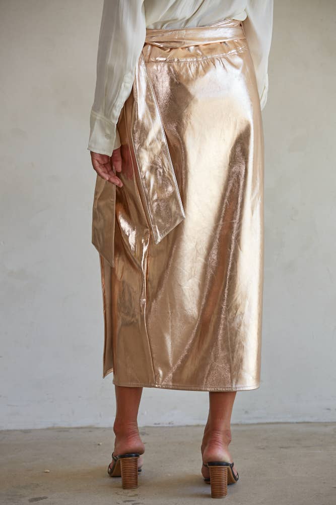 Wrap Midi Skirt | Rose Gold