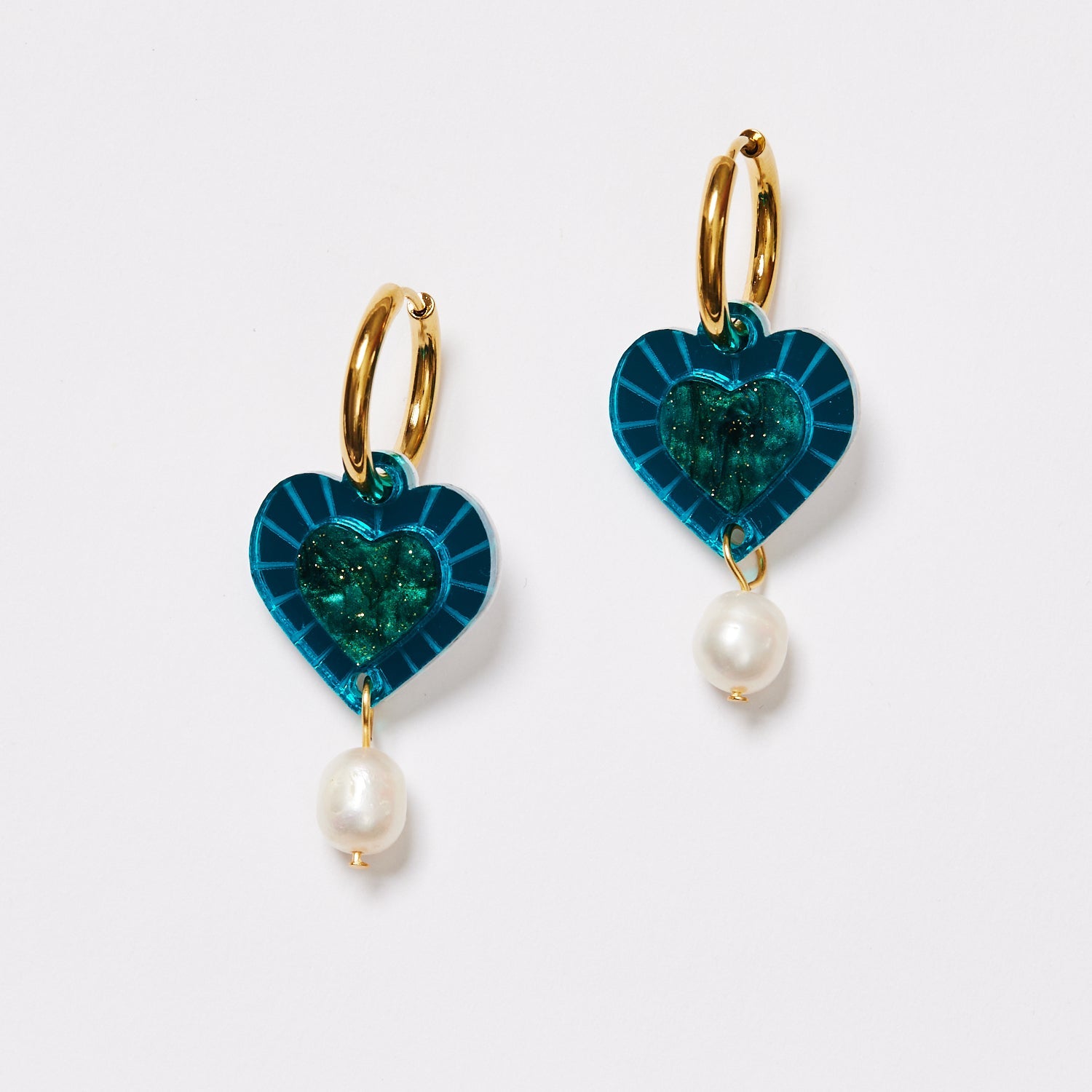 Heart and Pearl Earrings | Emerald