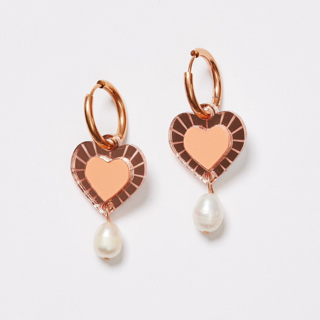 Heart and Pearl Earrings | Rose Peach